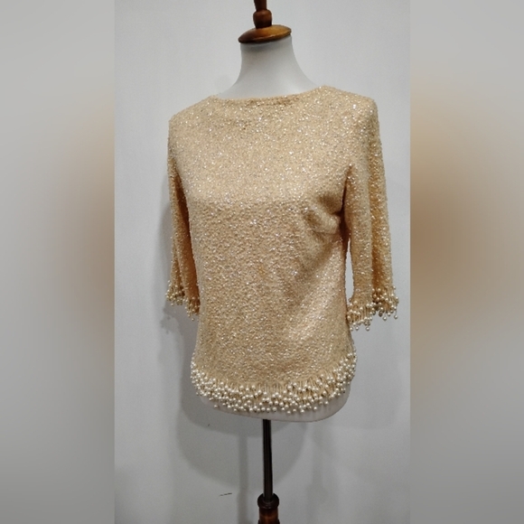 House of Gold Sweaters - VINTAGE SEQUINED BEADED FRINGE SWEATER